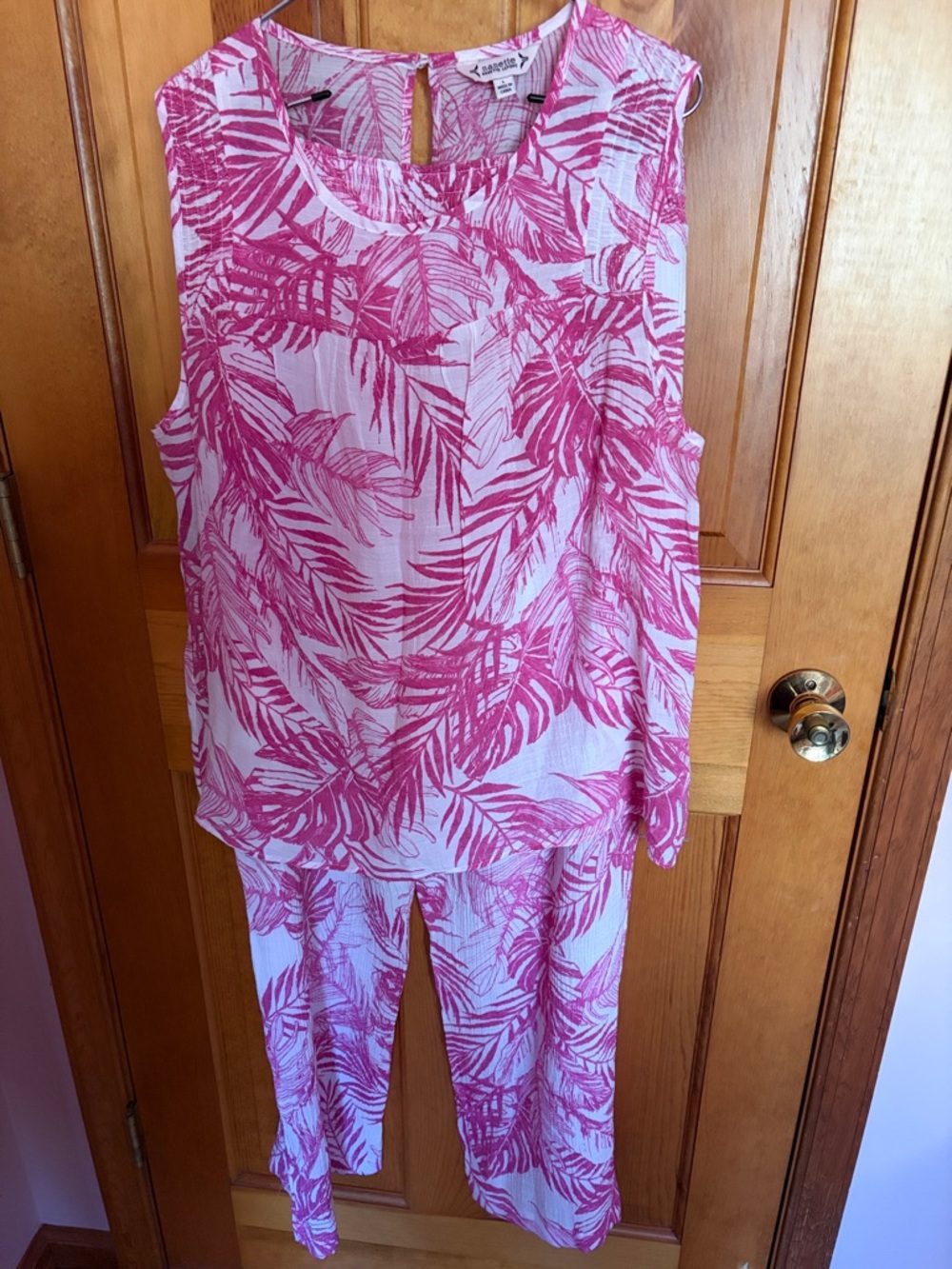 Nanette Lepore White and Pink Tropical Leaf Sleeveless Jumpsuit